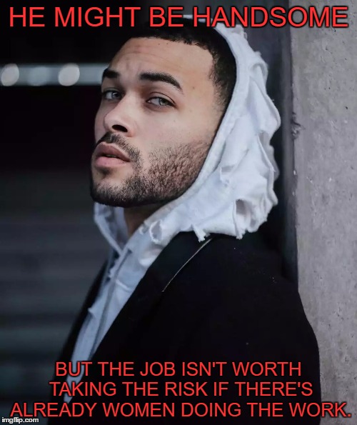 Truth | HE MIGHT BE HANDSOME; BUT THE JOB ISN'T WORTH TAKING THE RISK IF THERE'S ALREADY WOMEN DOING THE WORK. | image tagged in handsome,facenook,not funny,memes,real talk | made w/ Imgflip meme maker