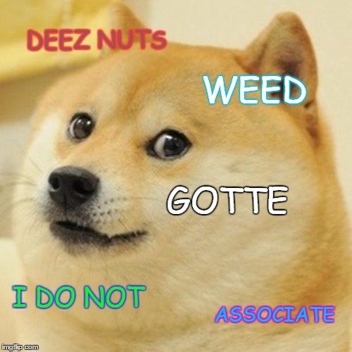 Doge Meme | DEEZ NUTS; WEED; GOTTE; I DO NOT; ASSOCIATE | image tagged in memes,doge | made w/ Imgflip meme maker