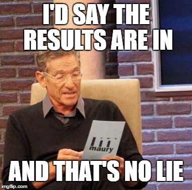 Maury Lie Detector Meme | I'D SAY THE RESULTS ARE IN AND THAT'S NO LIE | image tagged in memes,maury lie detector | made w/ Imgflip meme maker