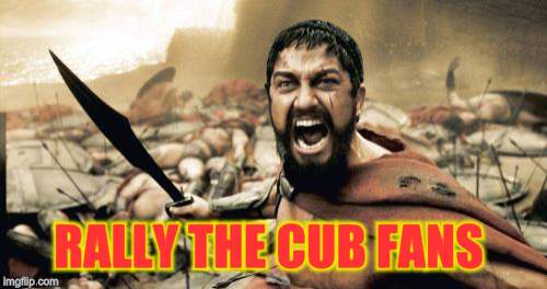 Sparta Leonidas Meme | RALLY THE CUB FANS | image tagged in memes,sparta leonidas | made w/ Imgflip meme maker