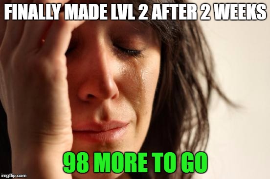 those high grind MMORPG's man :( | FINALLY MADE LVL 2 AFTER 2 WEEKS; 98 MORE TO GO | image tagged in memes,first world problems,mmorpg | made w/ Imgflip meme maker