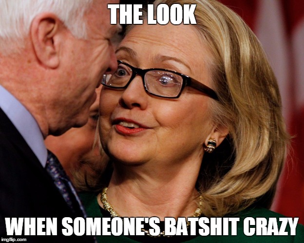 THE LOOK; WHEN SOMEONE'S BATSHIT CRAZY | image tagged in the look hillary | made w/ Imgflip meme maker