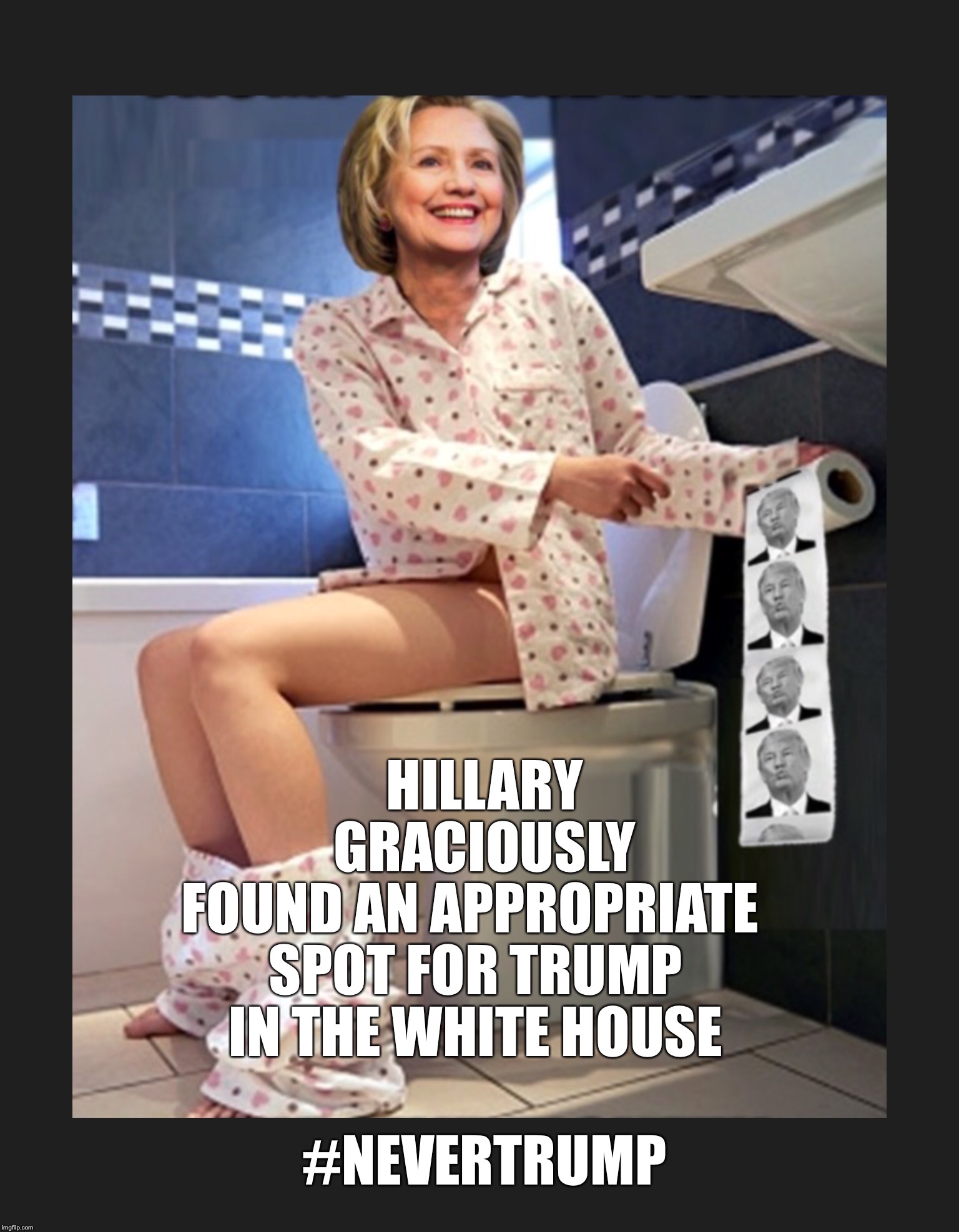 Trump dump | FOUND AN APPROPRIATE SPOT FOR TRUMP IN THE WHITE HOUSE; HILLARY GRACIOUSLY; #NEVERTRUMP | image tagged in dump trump | made w/ Imgflip meme maker