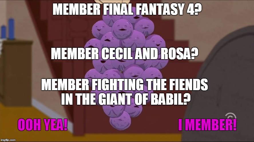 Member Berries Meme | MEMBER FINAL FANTASY 4? MEMBER CECIL AND ROSA? MEMBER FIGHTING THE FIENDS IN THE GIANT OF BABIL? OOH YEA! I MEMBER! | image tagged in member berries | made w/ Imgflip meme maker