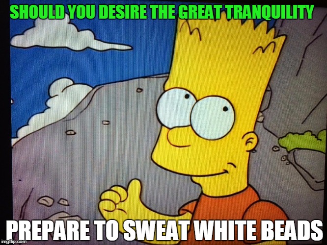 What is the sound of one hand clapping? | SHOULD YOU DESIRE THE GREAT TRANQUILITY; PREPARE TO SWEAT WHITE BEADS | image tagged in bart simpson,philosopher,basho,the little zen companion | made w/ Imgflip meme maker