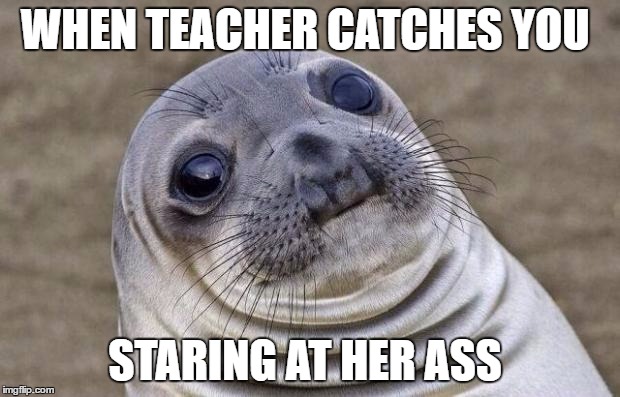 Awkward Moment Sealion | WHEN TEACHER CATCHES YOU; STARING AT HER ASS | image tagged in memes,awkward moment sealion | made w/ Imgflip meme maker