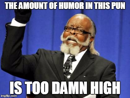 Too Damn High Meme | THE AMOUNT OF HUMOR IN THIS PUN IS TOO DAMN HIGH | image tagged in memes,too damn high | made w/ Imgflip meme maker