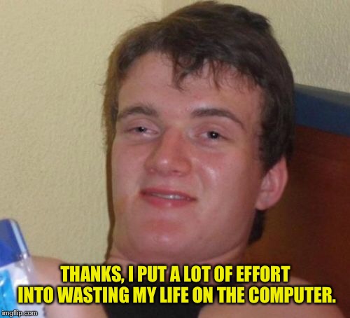 10 Guy Meme | THANKS, I PUT A LOT OF EFFORT INTO WASTING MY LIFE ON THE COMPUTER. | image tagged in memes,10 guy | made w/ Imgflip meme maker