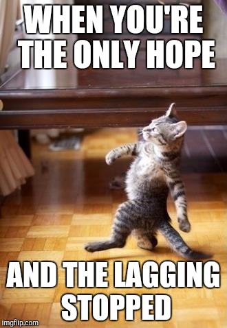 Cool Cat Stroll | WHEN YOU'RE THE ONLY HOPE; AND THE LAGGING STOPPED | image tagged in memes,cool cat stroll | made w/ Imgflip meme maker