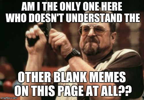 Am I The Only One Around Here Meme | AM I THE ONLY ONE HERE WHO DOESN'T UNDERSTAND THE OTHER BLANK MEMES ON THIS PAGE AT ALL?? | image tagged in memes,am i the only one around here | made w/ Imgflip meme maker