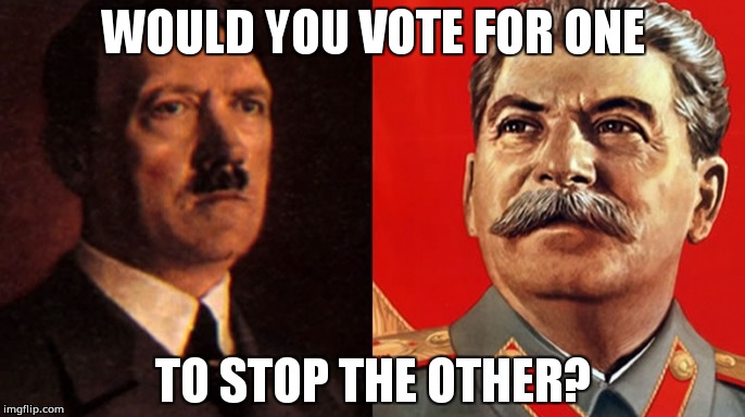 WOULD YOU VOTE FOR ONE; TO STOP THE OTHER? | image tagged in election | made w/ Imgflip meme maker