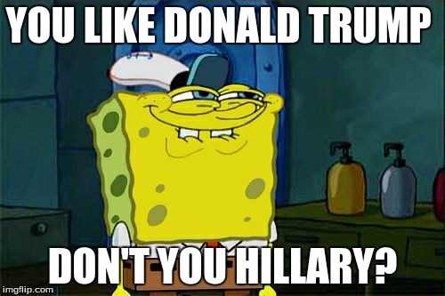 Don't You Squidward Meme | YOU LIKE DONALD TRUMP; DON'T YOU HILLARY? | image tagged in memes,dont you squidward | made w/ Imgflip meme maker