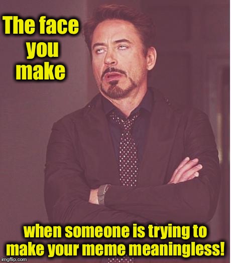 Face You Make Robert Downey Jr Meme | The face you make when someone is trying to make your meme meaningless! | image tagged in memes,face you make robert downey jr | made w/ Imgflip meme maker