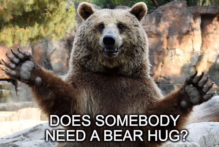 Feeling Grizzly... | DOES SOMEBODY NEED A BEAR HUG? | image tagged in janey mack meme,bear hug,bear,flirt,funny | made w/ Imgflip meme maker
