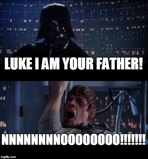 Star Wars No | LUKE I AM YOUR FATHER! NNNNNNNNOOOOOOOO!!!!!!! | image tagged in memes,star wars no | made w/ Imgflip meme maker