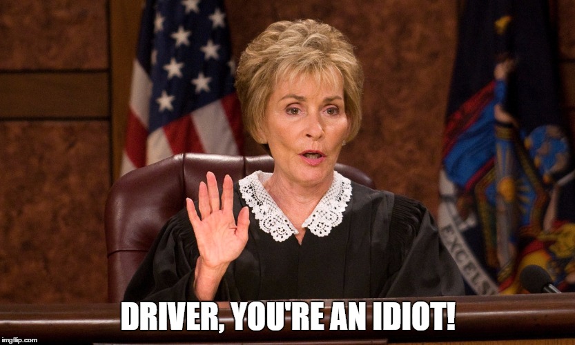 Judge Judy | DRIVER, YOU'RE AN IDIOT! | image tagged in judge judy | made w/ Imgflip meme maker