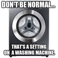 DON'T BE NORMAL... THAT'S A SETTING ON  A WASHING MACHINE. | image tagged in this is funny right | made w/ Imgflip meme maker