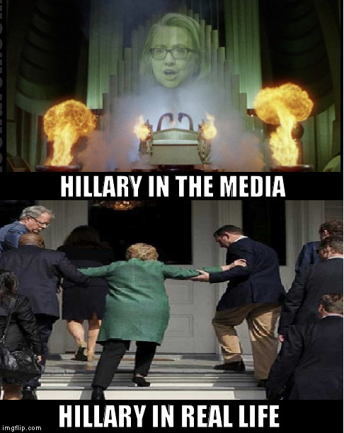 A peek behind the curtain |  HILLARY IN THE MEDIA; HILLARY IN REAL LIFE | image tagged in hillary clinton,biased media | made w/ Imgflip meme maker