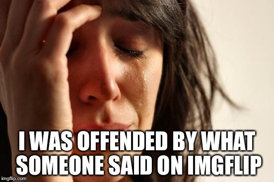 I can't help but laugh when people get so worked up over some of the crap on this site - my crap included. | I WAS OFFENDED BY WHAT SOMEONE SAID ON IMGFLIP | image tagged in memes,first world problems | made w/ Imgflip meme maker