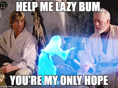 Princess Leia | HELP ME LAZY BUM, YOU'RE MY ONLY HOPE | image tagged in princess leia | made w/ Imgflip meme maker