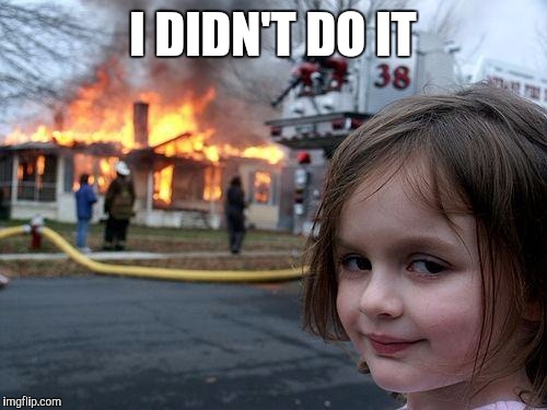 Disaster Girl | I DIDN'T DO IT | image tagged in memes,disaster girl | made w/ Imgflip meme maker