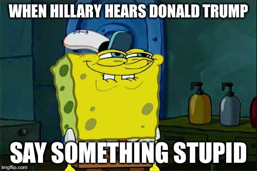 Don't You Squidward | WHEN HILLARY HEARS DONALD TRUMP; SAY SOMETHING STUPID | image tagged in memes,dont you squidward | made w/ Imgflip meme maker