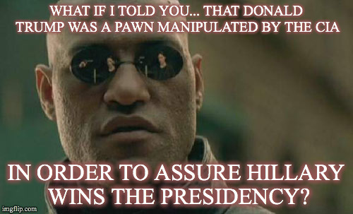 Matrix Morpheus Meme | WHAT IF I TOLD YOU... THAT DONALD TRUMP WAS A PAWN MANIPULATED BY THE CIA IN ORDER TO ASSURE HILLARY WINS THE PRESIDENCY? | image tagged in memes,matrix morpheus | made w/ Imgflip meme maker
