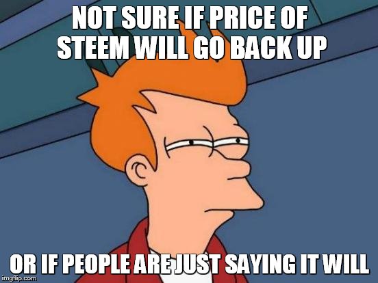 Futurama Fry Meme | NOT SURE IF PRICE OF STEEM WILL GO BACK UP; OR IF PEOPLE ARE JUST SAYING IT WILL | image tagged in memes,futurama fry | made w/ Imgflip meme maker