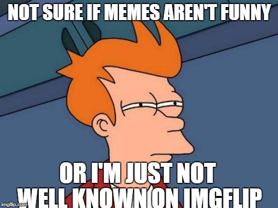 Futurama Fry Meme | NOT SURE IF MEMES AREN'T FUNNY; OR I'M JUST NOT WELL KNOWN ON IMGFLIP | image tagged in memes,futurama fry | made w/ Imgflip meme maker