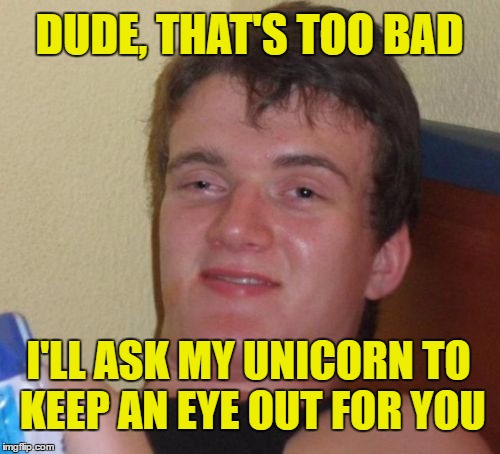 10 Guy Meme | DUDE, THAT'S TOO BAD I'LL ASK MY UNICORN TO KEEP AN EYE OUT FOR YOU | image tagged in memes,10 guy | made w/ Imgflip meme maker
