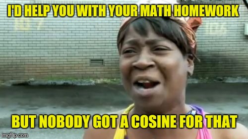 Ain't Nobody Got Time For That Meme |  I'D HELP YOU WITH YOUR MATH HOMEWORK; BUT NOBODY GOT A COSINE FOR THAT | image tagged in memes,aint nobody got time for that | made w/ Imgflip meme maker