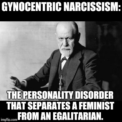 Sigmund Freud Sorry but | GYNOCENTRIC NARCISSISM:; THE PERSONALITY DISORDER THAT SEPARATES A FEMINIST FROM AN EGALITARIAN. | image tagged in sigmund freud sorry but | made w/ Imgflip meme maker