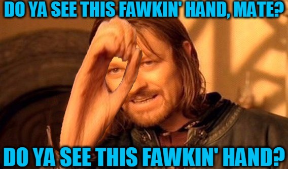 Do ya see?... | DO YA SEE THIS FAWKIN' HAND, MATE? DO YA SEE THIS FAWKIN' HAND? | image tagged in memes,one does not simply,fawkin' hand,messed up hand,do ya see,headfoot | made w/ Imgflip meme maker