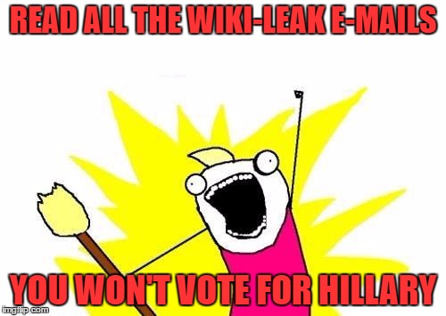 X All The Y Meme | READ ALL THE WIKI-LEAK E-MAILS; YOU WON'T VOTE FOR HILLARY | image tagged in memes,x all the y | made w/ Imgflip meme maker