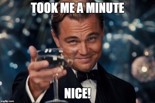 Leonardo Dicaprio Cheers Meme | TOOK ME A MINUTE NICE! | image tagged in memes,leonardo dicaprio cheers | made w/ Imgflip meme maker