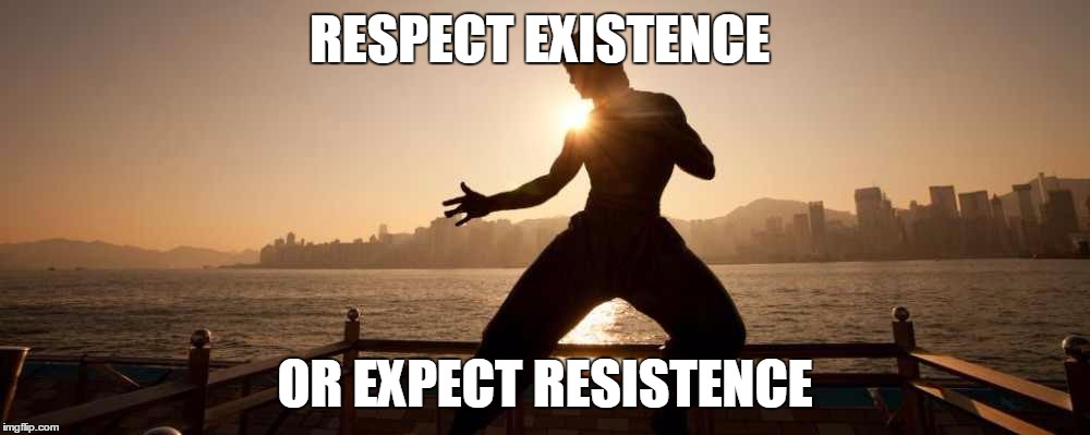 Bruce Lee | RESPECT EXISTENCE; OR EXPECT RESISTENCE | image tagged in bruce lee | made w/ Imgflip meme maker