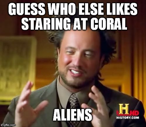 Ancient Aliens Meme | GUESS WHO ELSE LIKES STARING AT CORAL ALIENS | image tagged in memes,ancient aliens | made w/ Imgflip meme maker