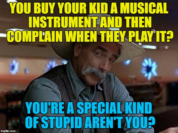We all know one don't we? | YOU BUY YOUR KID A MUSICAL INSTRUMENT AND THEN COMPLAIN WHEN THEY PLAY IT? YOU'RE A SPECIAL KIND OF STUPID AREN'T YOU? | image tagged in special kind of stupid,memes,music,kids,instruments | made w/ Imgflip meme maker