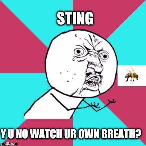 Every meme you make every post you fake he'll be watching you | STING; Y U NO WATCH UR OWN BREATH? | image tagged in y u no music,sting,every breath you take | made w/ Imgflip meme maker