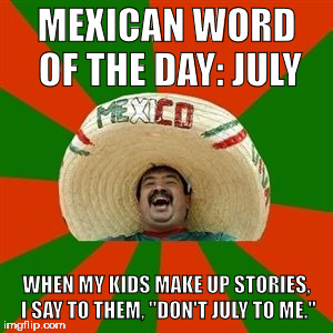 succesful mexican | MEXICAN WORD OF THE DAY: JULY; WHEN MY KIDS MAKE UP STORIES, I SAY TO THEM, "DON'T JULY TO ME." | image tagged in succesful mexican | made w/ Imgflip meme maker