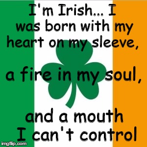 Irish soul | I'm Irish...
I was born with my heart on my sleeve, a fire in my soul, and a mouth I can't control | image tagged in irish,love,soul | made w/ Imgflip meme maker