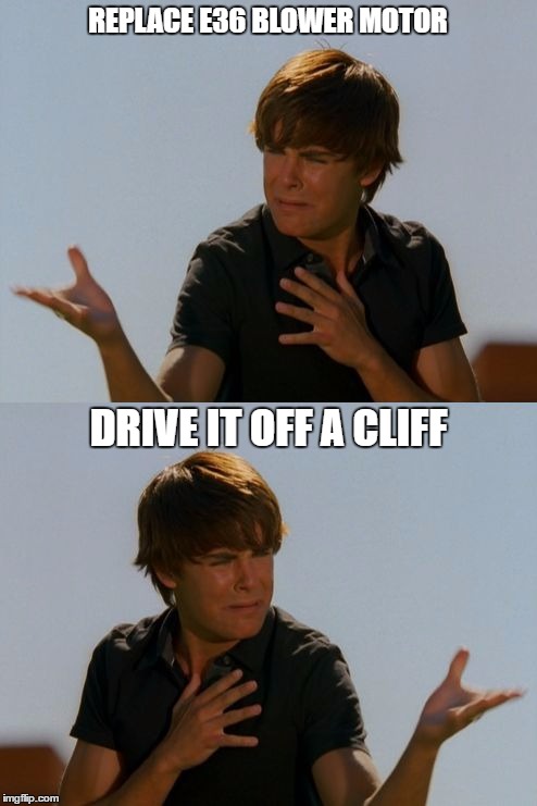 Mildy indecisive | REPLACE E36 BLOWER MOTOR; DRIVE IT OFF A CLIFF | image tagged in mildy indecisive | made w/ Imgflip meme maker