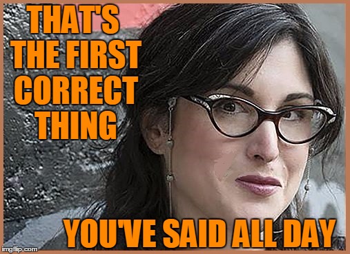 feminist Zeisler | THAT'S THE FIRST CORRECT THING YOU'VE SAID ALL DAY | image tagged in feminist zeisler | made w/ Imgflip meme maker