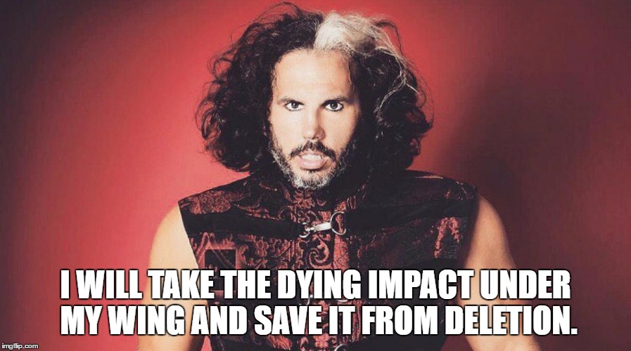 I WILL TAKE THE DYING IMPACT UNDER MY WING AND SAVE IT FROM DELETION. | made w/ Imgflip meme maker