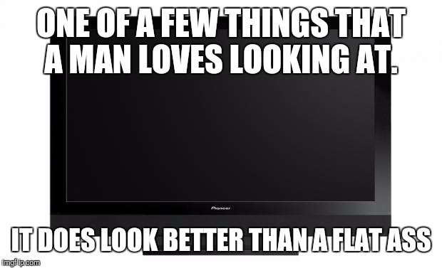 Television | ONE OF A FEW THINGS THAT A MAN LOVES LOOKING AT. IT DOES LOOK BETTER THAN A FLAT ASS | image tagged in television | made w/ Imgflip meme maker