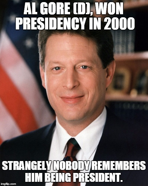 AL GORE (D), WON PRESIDENCY IN 2000 STRANGELY NOBODY REMEMBERS HIM BEING PRESIDENT. | image tagged in al gore | made w/ Imgflip meme maker