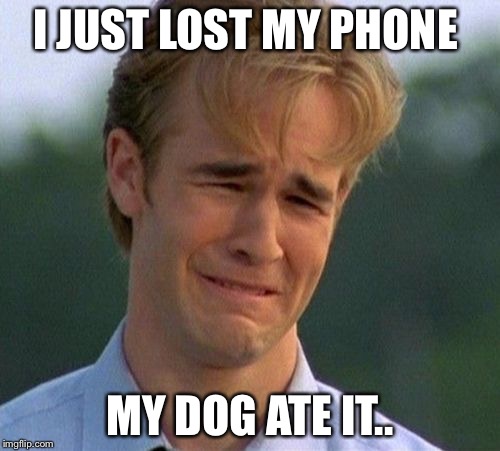 1990s First World Problems Meme | I JUST LOST MY PHONE; MY DOG ATE IT.. | image tagged in memes,1990s first world problems | made w/ Imgflip meme maker