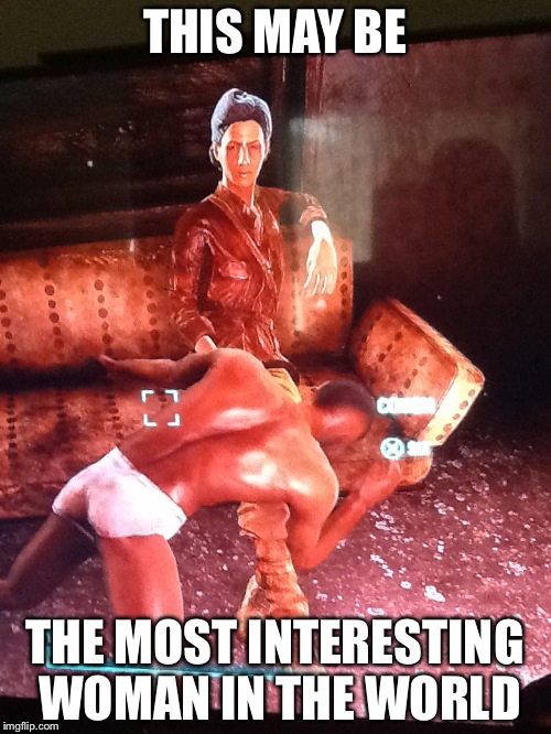 'Most interesting woman in the world' | THIS MAY BE; THE MOST INTERESTING WOMAN IN THE WORLD | image tagged in fallout 4,wtf | made w/ Imgflip meme maker
