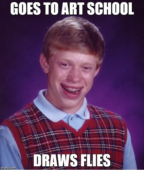 Bad Luck Brian | GOES TO ART SCHOOL; DRAWS FLIES | image tagged in memes,bad luck brian,double meaning | made w/ Imgflip meme maker