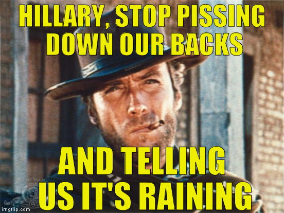 HILLARY, STOP PISSING DOWN OUR BACKS AND TELLING US IT'S RAINING | made w/ Imgflip meme maker